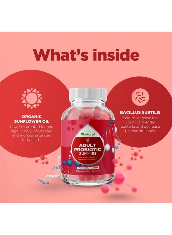Phytoral - Healthy Gut Probiotic Gummies for Adults - Organic Probiotics for Gut Health Upset Stomach Relief and Immune Support - Digestive Health Chewable Probiotic Gummies for Women and Men - 5 Billion CFU - Image 1