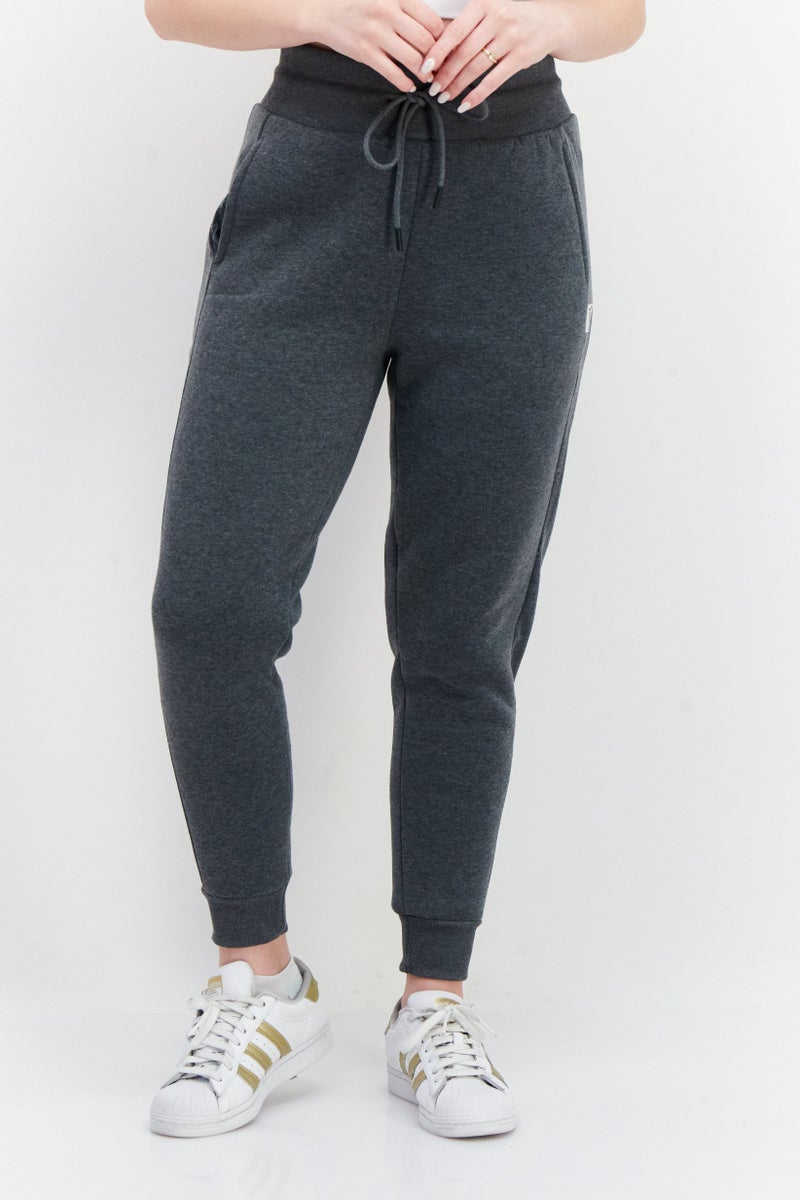 Women Drawstring Jogger Pants, Charcoal Heather