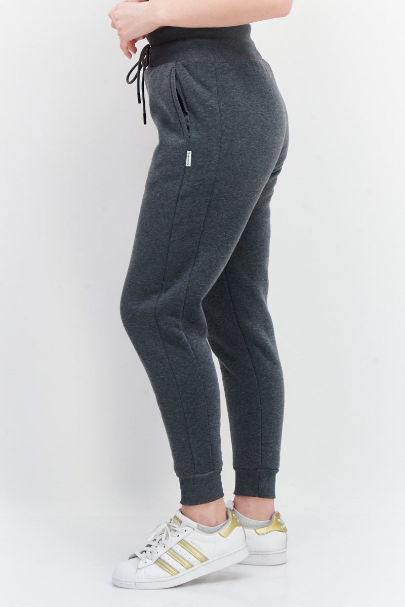 Women Drawstring Jogger Pants, Charcoal Heather