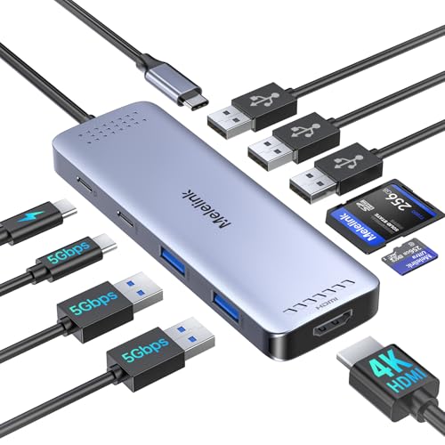 Melelink USB C Hub Multiport Adapter for MacBook Pro/Air, 10 in 1 USB C Dongle Mac HDMI Adapter, USBC Dock Compatible for iPad Pro, iMac, Dell, HP, Lenovo (4K@60Hz HDMI,SD/TF Card Reader,100W PD, 6 USB Ports) - Image 1