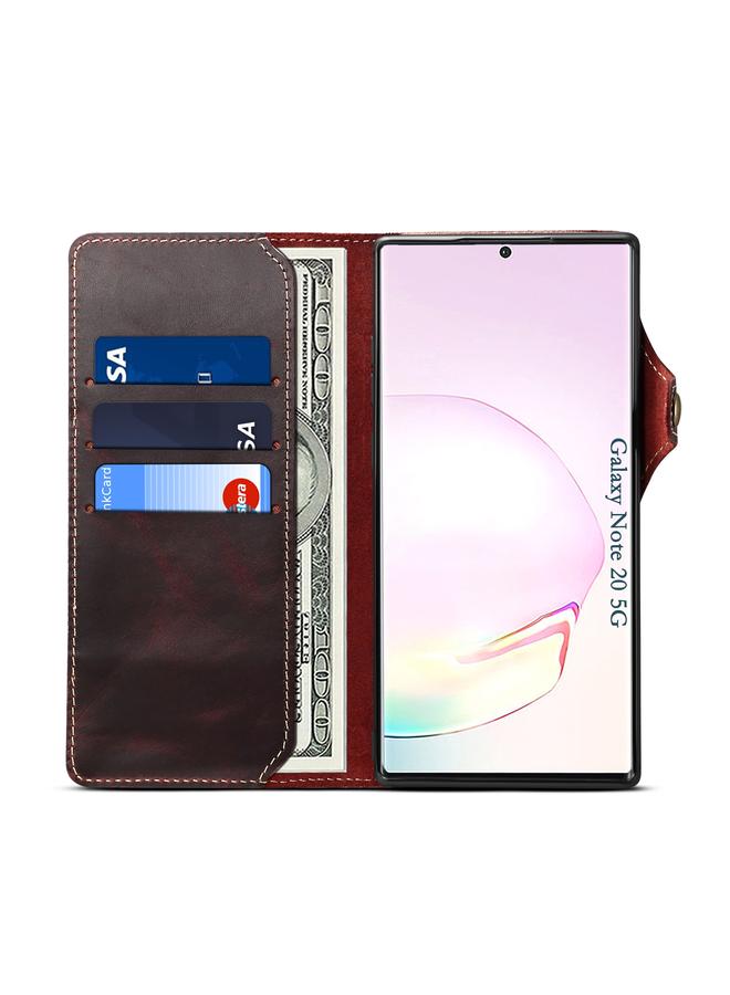 دينيور جراب لهاتف Samsung Galaxy Note20 مصنوع من جلد البقر الشمعي الزيتي بأزرار مغناطيسية وجلد طبيعي - Image 4