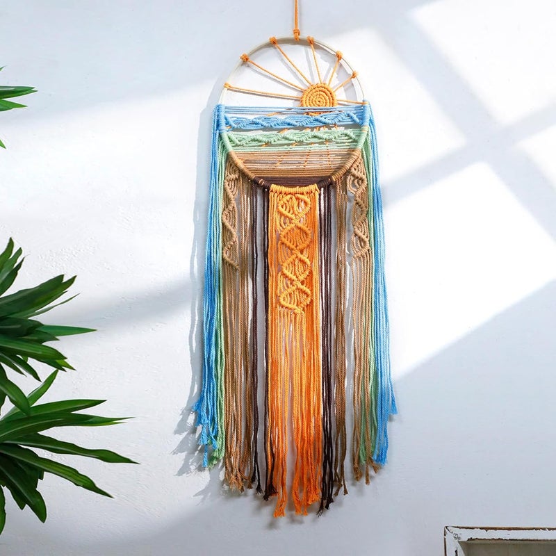 Artilady Sunset Wall Art Dream Catcher - Macrame Wall Hanging Large Dreamcatchers, Hand Woven Boho Tapestry Colorful Sun Wall Decor for Bedroom Nursery Living Room Nursery (Sunset) - Image 1