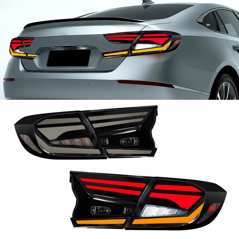 LED Tail Lights Smoked Assembly for 20182023 Honda Accord 10th105th Gen 4DR with DrivingBrakeTurn Signal Light and Reverse Light 4PCS