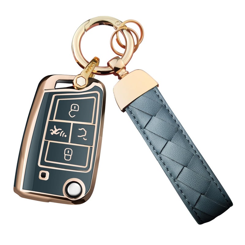 Bqepe for Volkswagen Key Fob Cover Keychain Fit for VW 20162017 Golf Polo GTI 2018 2019 Tiguan Smart Key Shell Case Black
