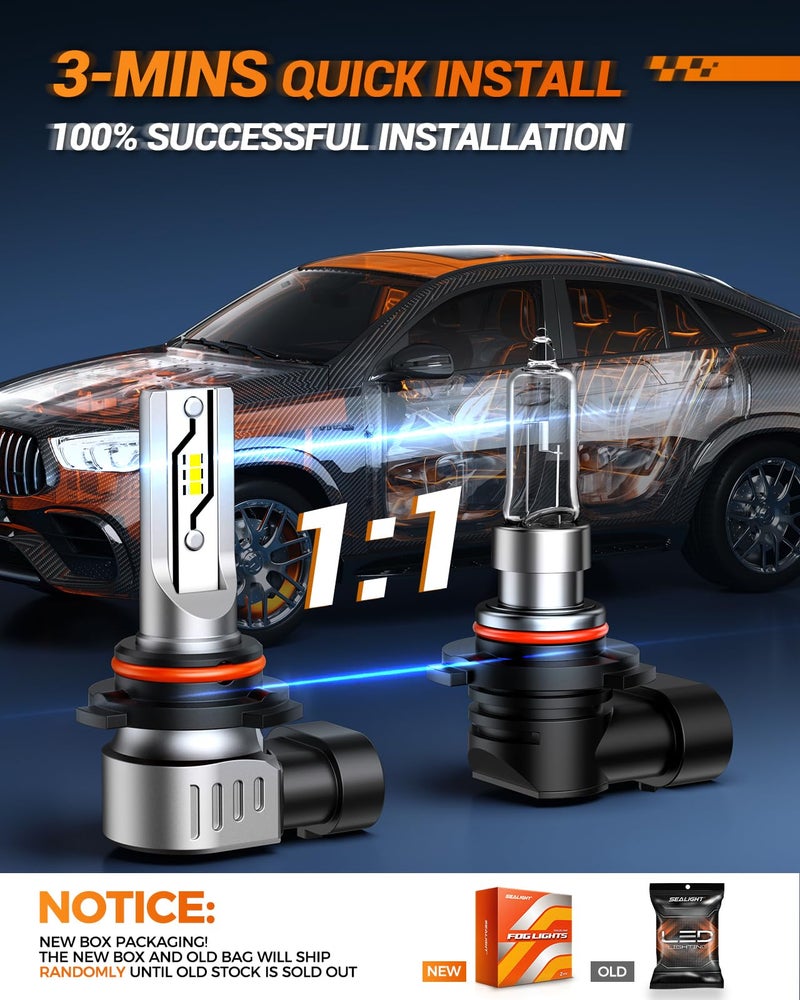SEALIGHT 9006/HB4 Fog Light Bulbs or DRL, 12000LM 9006 Hb4 Fog Lamp Bulbs 6500K White Fog Lights or Daytime Running Light 1:1 Size Plug ang Play, Non-polarity, Interior Lighting, Pack of 2 - Image 3