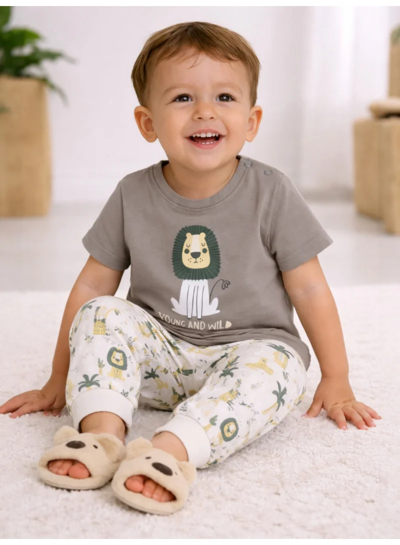 Victor And Jane  Infant Boys Lion Print Cotton Pajama Set – T-Shirt & Pajama Pants Nightwear for Men | Best Price UAE