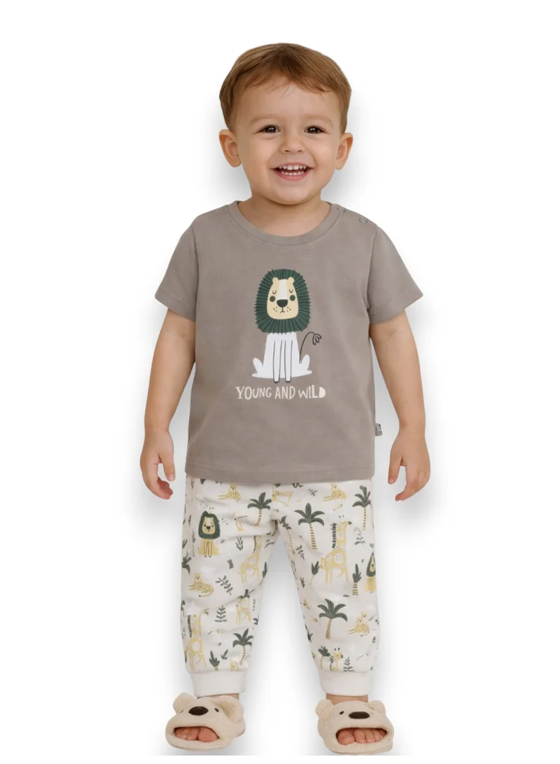فكتور اند جين Infant Boys Lion Print Cotton Pajama Set – T-Shirt & Pajama Pants Nightwear