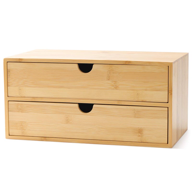 Wisuce Bamboo Desk Drawer Organizer, Desktop Organizer with Drawers Tabletop Storage Organization Box for Office Home Toiletries Supplies Vanity, No Assembly Required(2 Drawers) - Image 1