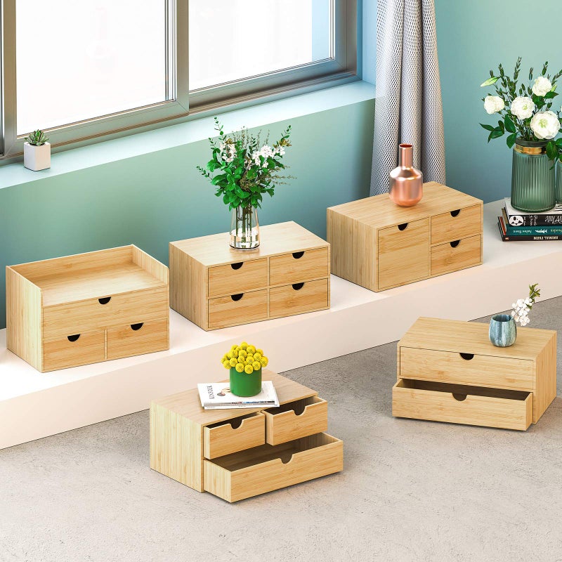 Wisuce Bamboo Desk Drawer Organizer, Desktop Organizer with Drawers Tabletop Storage Organization Box for Office Home Toiletries Supplies Vanity, No Assembly Required(2 Drawers) - Image 4