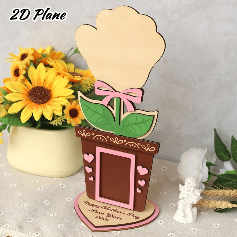 Dark Brown Frame Personalized Wooden Flower Pot Plaque With Custom Name For Mothers Day Gift - Image 5