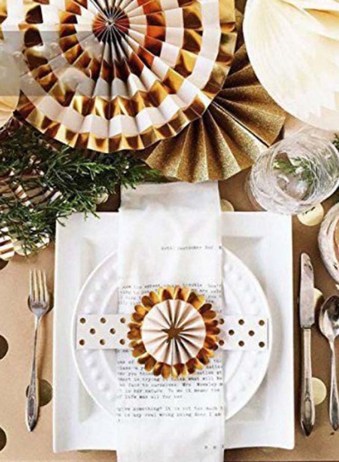 NIBEMINENT 8-Piece Party Wall Decoration Premium Quality Rich Design Hanging Paper Fans Set - Image 3