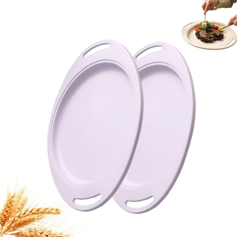 Trifecta Wheat Straw Oval Tray with Handle, Unbreakable Serving Platter,Appetizers, Serving Trays Restaurant & Home Use,Steak Plate Dinner Dish (Purple -2 PCs) - Image 1
