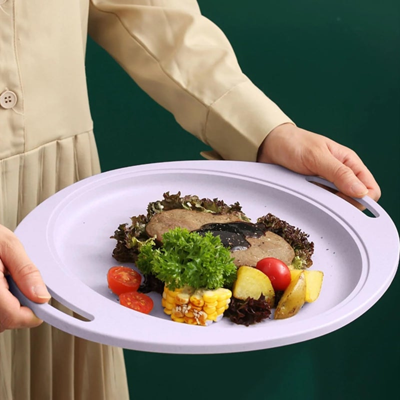 Trifecta Wheat Straw Oval Tray with Handle, Unbreakable Serving Platter,Appetizers, Serving Trays Restaurant & Home Use,Steak Plate Dinner Dish (Purple -2 PCs) - Image 3