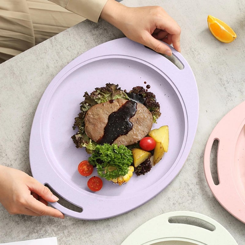 Trifecta Wheat Straw Oval Tray with Handle, Unbreakable Serving Platter,Appetizers, Serving Trays Restaurant & Home Use,Steak Plate Dinner Dish (Purple -2 PCs) - Image 2