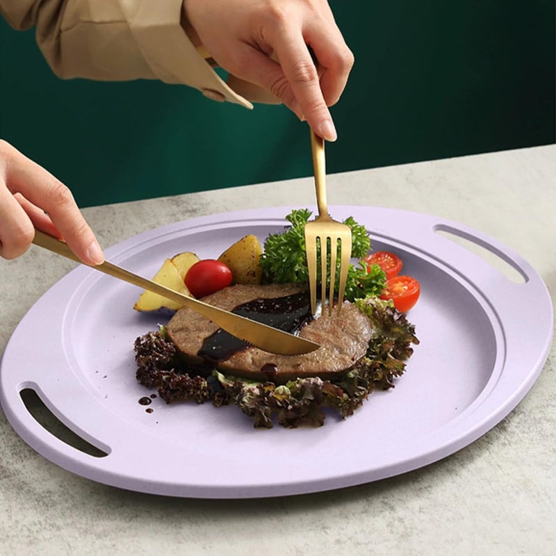 Trifecta Wheat Straw Oval Tray with Handle, Unbreakable Serving Platter,Appetizers, Serving Trays Restaurant & Home Use,Steak Plate Dinner Dish (Purple -2 PCs) - Image 4