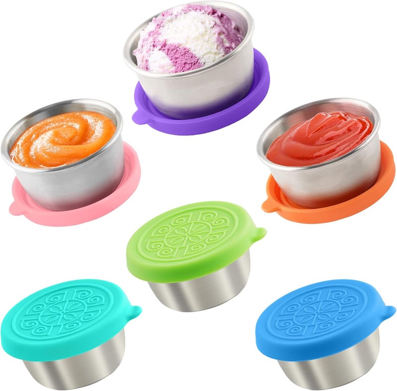Qukaka Multi-market matching options 6x1.6 Oz Salad Dressing Containers With Lids, Small Leakproof Reusable Stainless Steel Salad Dressing Container To Go For Lunch Boxes,Sauce containers, Picnics,Travel Meal Prep And Kitchen Storage. Stable inert material - Image 1