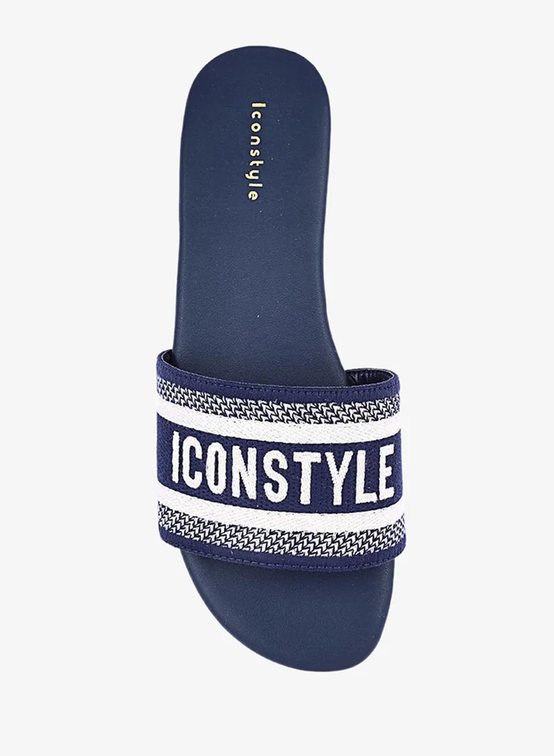 Iconstyle Navy Embellished Slide Sandals for Women | Best Price UAE