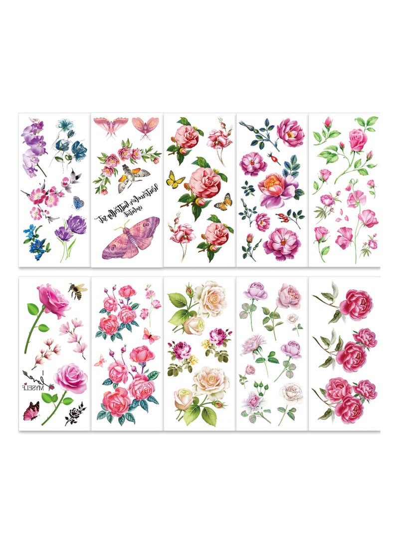 KASTWAVE 20 Sheets Flower Temporary Tattoos for Women/Girls, Rose Temporary Tattoos Realistic, Half Sleeve Tattoos for Women, Rose Flower erfly Fake Tattoos Stickers for Adults Kids - Image 2