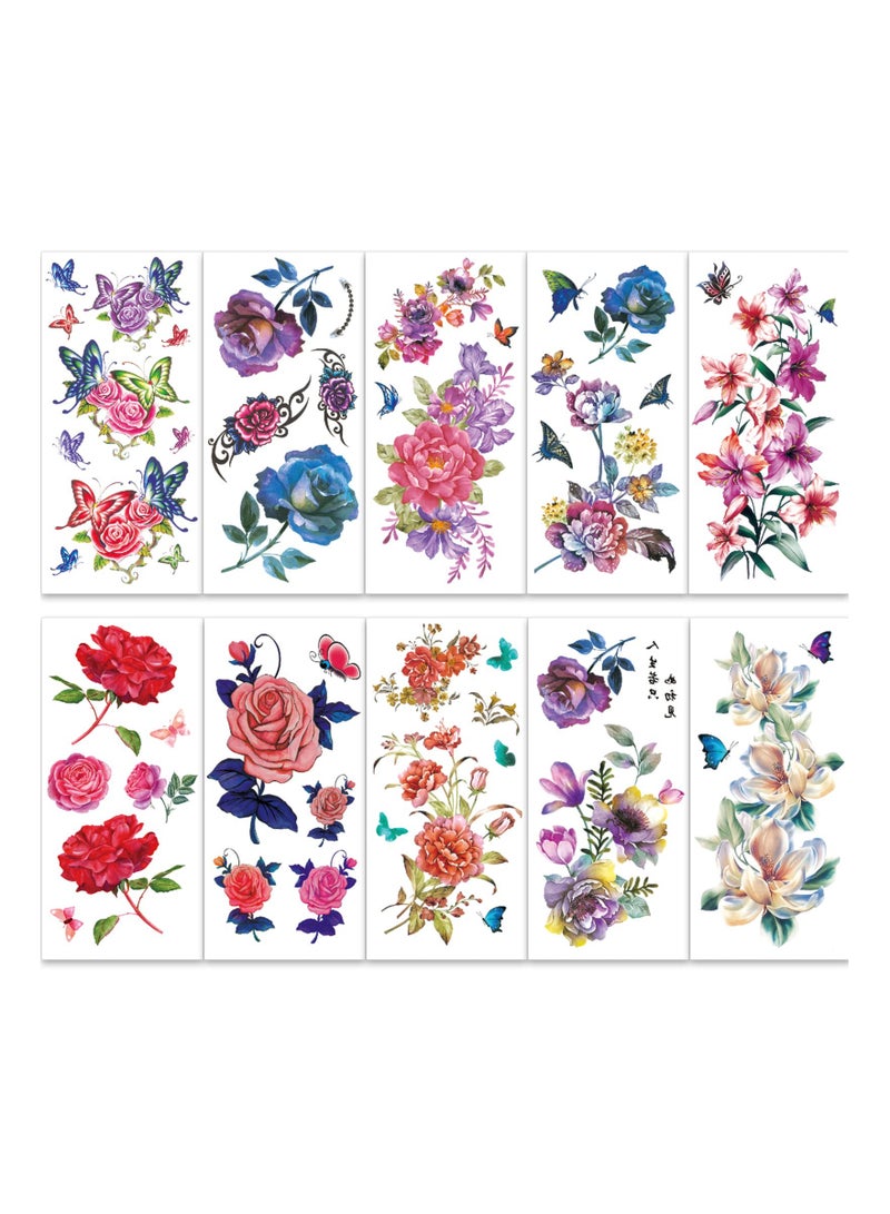 KASTWAVE 20 Sheets Flower Temporary Tattoos for Women/Girls, Rose Temporary Tattoos Realistic, Half Sleeve Tattoos for Women, Rose Flower erfly Fake Tattoos Stickers for Adults Kids - Image 3