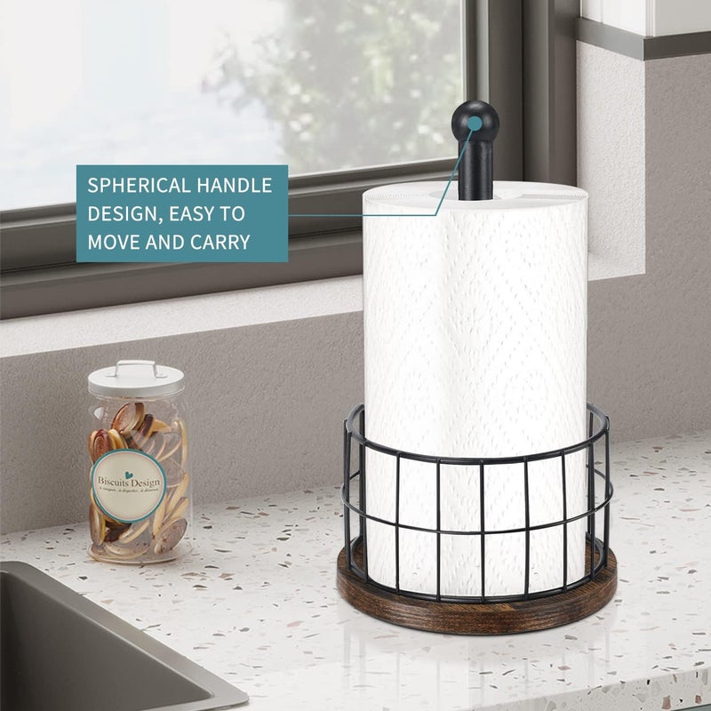 Yinmit Paper Towel Holder Countertop  Standing Paper Towel Roll Holder For Bathroom  Paper Towel Rack With Heavy Duty Wooden Base For Kitchen Counter  Fits Standard Or Jumbo-Sized Rolls - Image 3