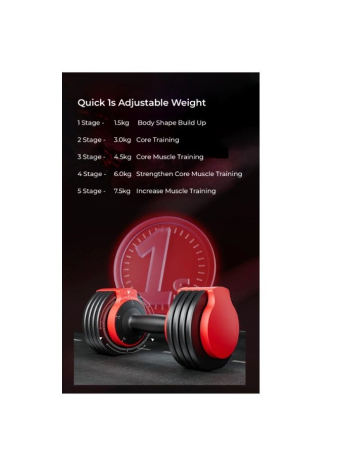 KINGSMITH - Adjustable Dumbbells Db15A, 5 Weight Plates, Up To 7.5Kg, Comfortable, Non-Slip Handle, Safe Lock, Metal Material, Durable, Sturdy, High Density Nylon Tray, Compact Size, Portable, Home Gym, Weightlifting, Household, Indoor, Workout - Image 1