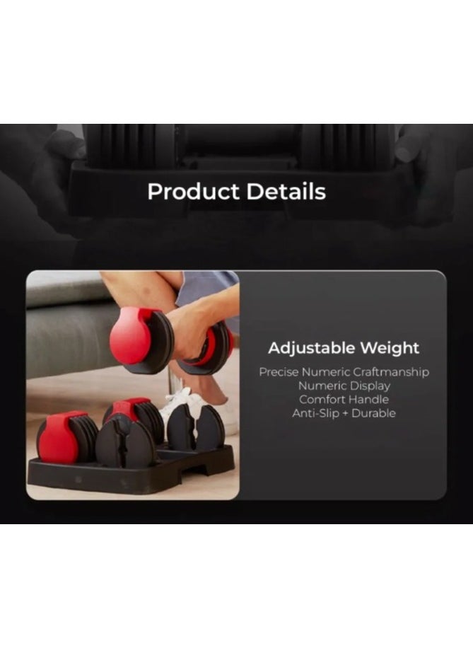 KINGSMITH - Adjustable Dumbbells Db15A, 5 Weight Plates, Up To 7.5Kg, Comfortable, Non-Slip Handle, Safe Lock, Metal Material, Durable, Sturdy, High Density Nylon Tray, Compact Size, Portable, Home Gym, Weightlifting, Household, Indoor, Workout - Image 1