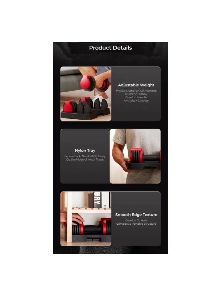 KINGSMITH - Adjustable Dumbbells Db15A, 5 Weight Plates, Up To 7.5Kg, Comfortable, Non-Slip Handle, Safe Lock, Metal Material, Durable, Sturdy, High Density Nylon Tray, Compact Size, Portable, Home Gym, Weightlifting, Household, Indoor, Workout - Image 1