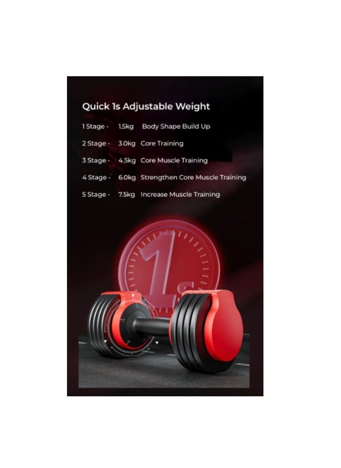 KINGSMITH - Adjustable Dumbbells Db15A, 5 Weight Plates, Up To 7.5Kg, Comfortable, Non-Slip Handle, Safe Lock, Metal Material, Durable, Sturdy, High Density Nylon Tray, Compact Size, Portable, Home Gym, Weightlifting, Household, Indoor, Workout - Image 1