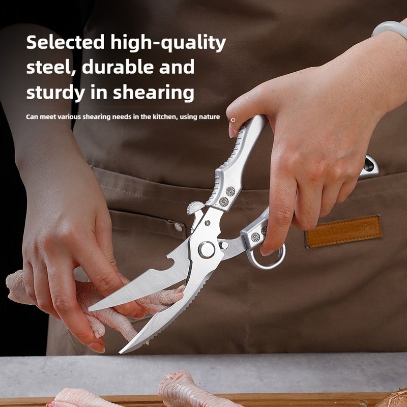 Platinum Silvery Poultry Shears Kitchen Scissors With Safety Lock For Meat Bone And Chicken Cutting - Image 1