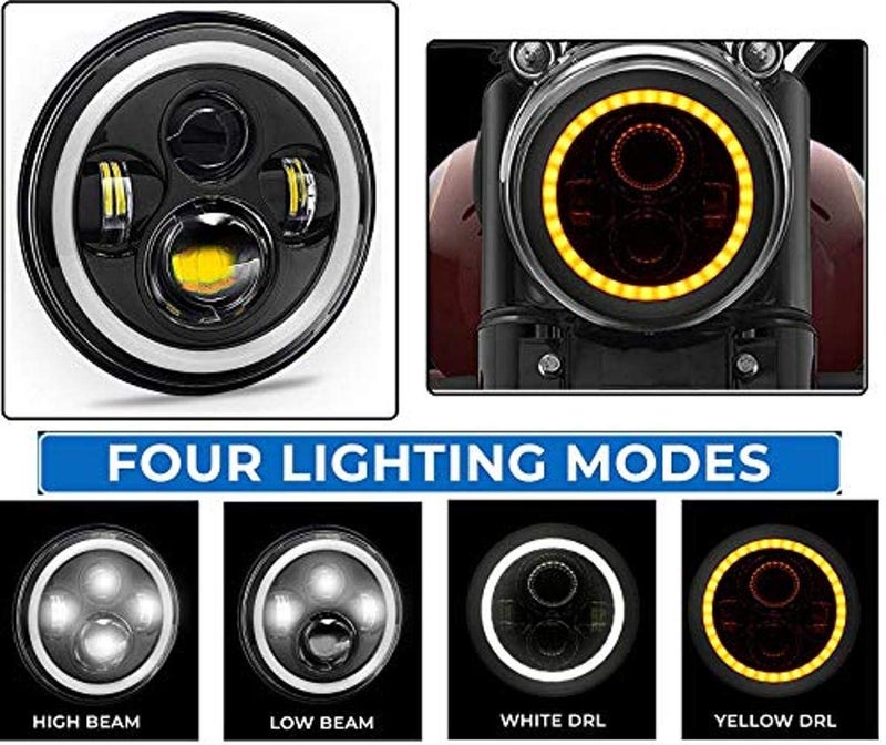 PA World 7 Inch 6 LED Headlight Dual Color DRL Ring Universal for All Royal Enfield Models, Mahindra Thar Jeep (White and Amber, Single Unit) H-16 - Image 4