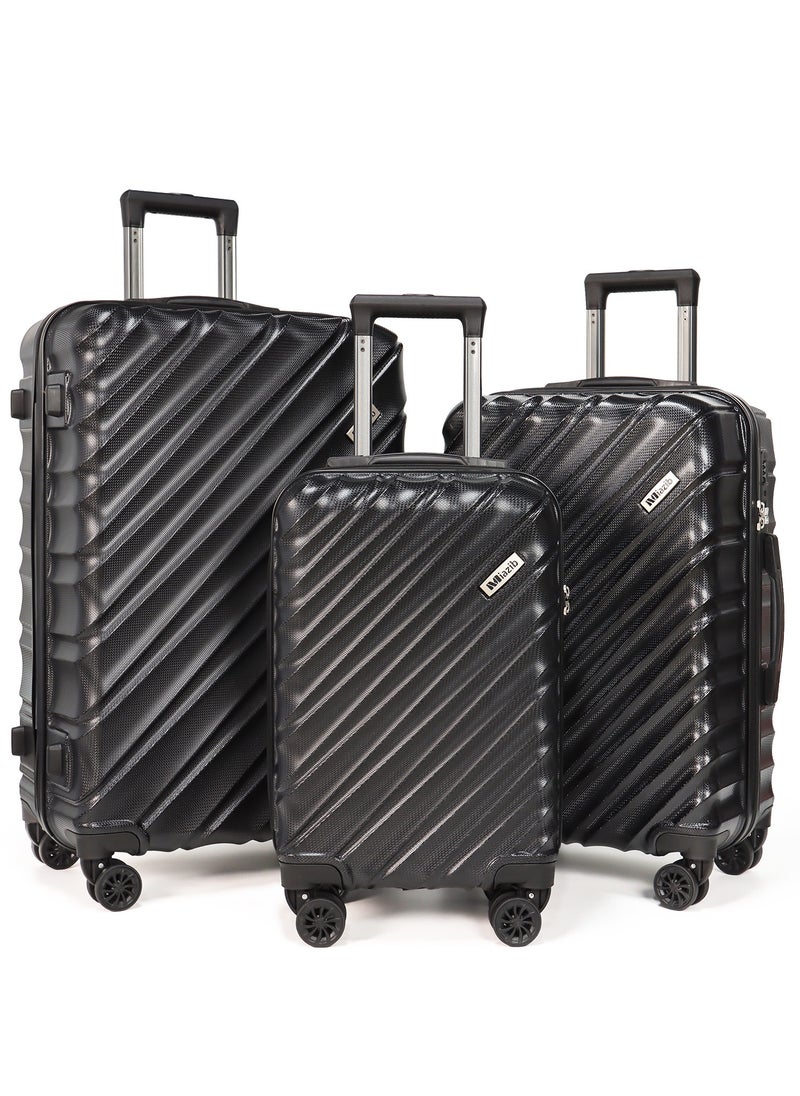 MIAZIB MIAZIB Hardshell Luggage Sets 3 Piece ABS+PC Travel Suitcase Hard Sided Luggage with Spinner Wheels Checked Luggage Durable Lightweight Hard Case Luggage Black  - Image 1