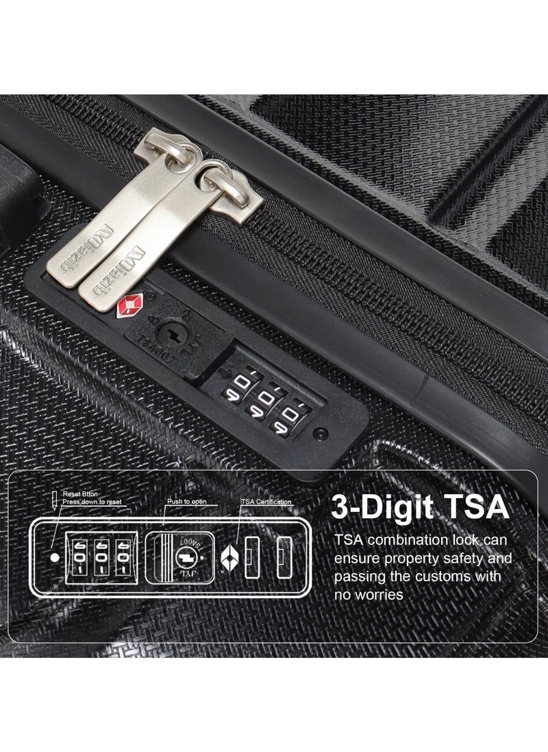 MIAZIB MIAZIB Hardshell Luggage Sets 3 Piece ABS+PC Travel Suitcase Hard Sided Luggage with Spinner Wheels Checked Luggage Durable Lightweight Hard Case Luggage Black  - Image 2
