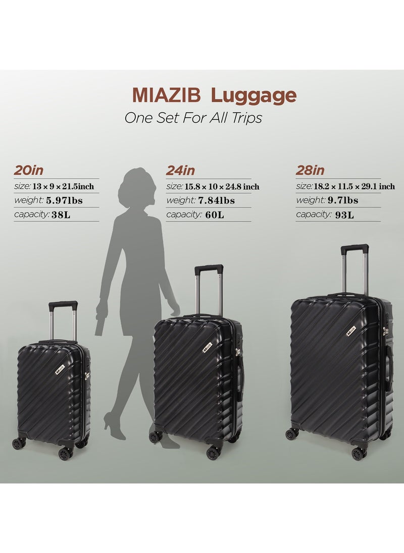 MIAZIB MIAZIB Hardshell Luggage Sets 3 Piece ABS+PC Travel Suitcase Hard Sided Luggage with Spinner Wheels Checked Luggage Durable Lightweight Hard Case Luggage Black  - Image 5