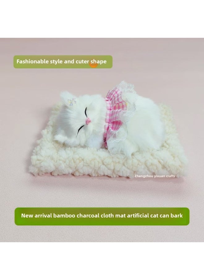 null - Bamboo Charcoal Cloth Pad Simulation Cats Cats Calling Car Decoration Ornaments Simulation Animals Simulation Flower Basket Cats-Color:Beige Bamboo Charcoal Cloth Mat + Pink Skirt Cat Can Bark - Image 1