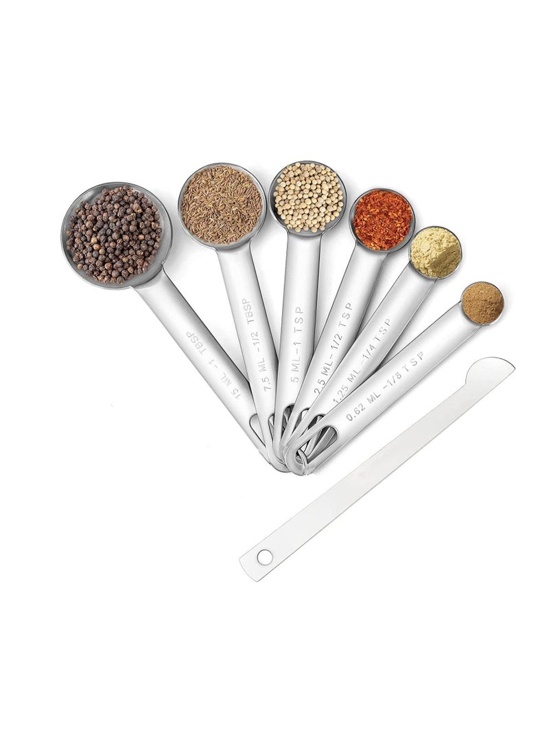 Generic - Stainless Steel Measuring Spoons Set, Small Tablespoon, Teaspoons, Set 6 with Bonus Leveler, for Dry and Liquid, Fits in Spice Jars - Image 1