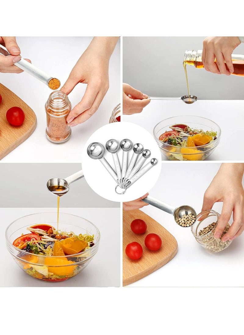 Generic - Stainless Steel Measuring Spoons Set, Small Tablespoon, Teaspoons, Set 6 with Bonus Leveler, for Dry and Liquid, Fits in Spice Jars - Image 1