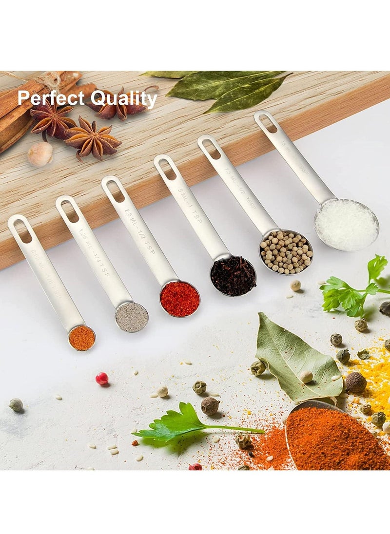 Generic - Stainless Steel Measuring Spoons Set, Small Tablespoon, Teaspoons, Set 6 with Bonus Leveler, for Dry and Liquid, Fits in Spice Jars - Image 1