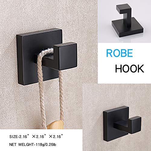 TASTOS Bath Towel Hooks Matte Black, 2 Pack Stainless Steel Robe Coat and Clothes Hook, Heavy Duty Wall Hook for Bathroom & Kitchen, Modern Square Style Wall Mounted (Black) - Image 2