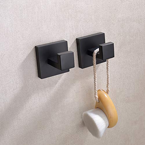 TASTOS Bath Towel Hooks Matte Black, 2 Pack Stainless Steel Robe Coat and Clothes Hook, Heavy Duty Wall Hook for Bathroom & Kitchen, Modern Square Style Wall Mounted (Black) - Image 4