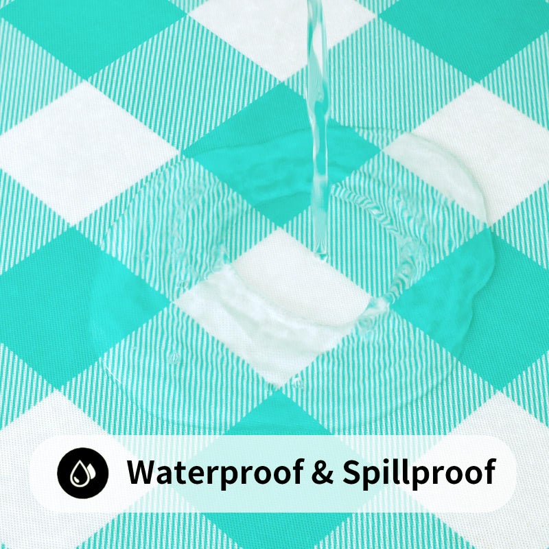 Smiry Rectangle Picnic Table Cloth, Elastic Waterproof Fitted Vinyl Tablecloths, Flannel Backed Buffalo Plaid Table Covers for Dining, Camping, Outdoor (White and Teal, 30" x 72") - Image 3