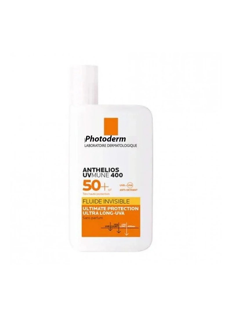 Anthelios UV Mion 400 Invisible Fluid Sunscreen +SPF 50 for Men and Women, Clinically Tested Care, Ideal for Sensitive, Reactive, and Sun-Allergic Skin, 50ml