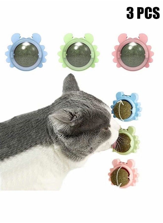 HY - Catnip Toys Balls 3 Pcs, Extra Cat Energy Ball, Edible Kitten Catnip Toys for Cats Lick, Healthy Kitty Teeth Cleaning Dental Chew Toys, Cat Wall Treats (3 Colors) - Image 1