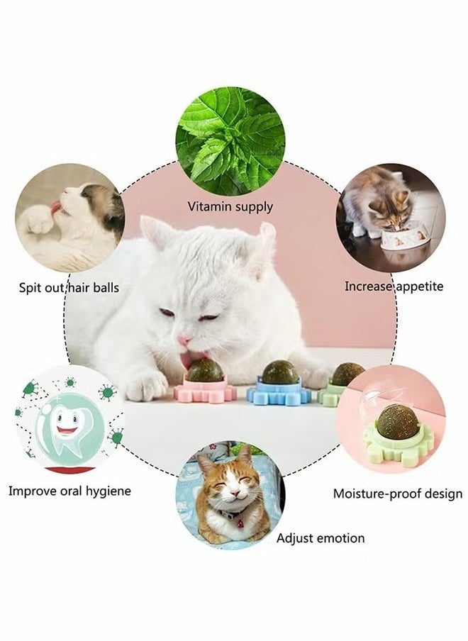 HY - Catnip Toys Balls 3 Pcs, Extra Cat Energy Ball, Edible Kitten Catnip Toys for Cats Lick, Healthy Kitty Teeth Cleaning Dental Chew Toys, Cat Wall Treats (3 Colors) - Image 1