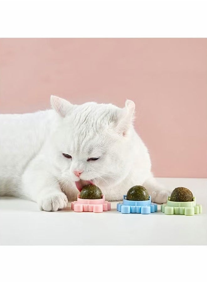 HY - Catnip Toys Balls 3 Pcs, Extra Cat Energy Ball, Edible Kitten Catnip Toys for Cats Lick, Healthy Kitty Teeth Cleaning Dental Chew Toys, Cat Wall Treats (3 Colors) - Image 1