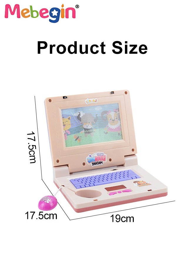 MEBEGIN - Kids Learning Laptop with Music and Light, Play Laptop Computer Electronic Educational Learning Computer, Simulation Music Preschool Pretend Toys with Retractable Mouse for Early Learning, Pink - Image 1