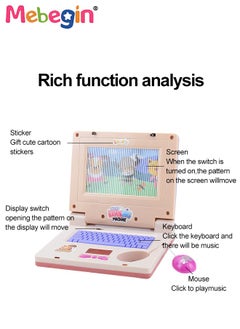 MEBEGIN Kids Learning Laptop with Music and Light, Play Laptop Computer Electronic Educational Learning Computer, Simulation Music Preschool Pretend Toys with Retractable Mouse for Early Learning, Pink  - Image 5