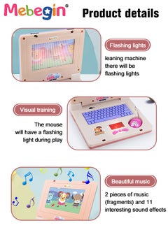 MEBEGIN Kids Learning Laptop with Music and Light, Play Laptop Computer Electronic Educational Learning Computer, Simulation Music Preschool Pretend Toys with Retractable Mouse for Early Learning, Pink  - Image 2