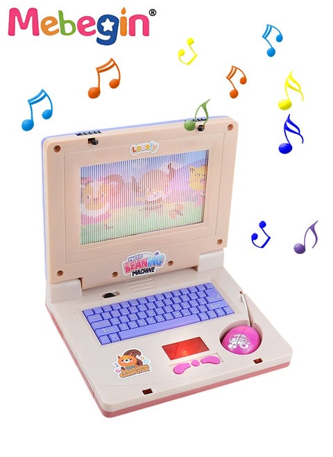 Kids Learning Laptop with Music and Light, Play Laptop Computer Electronic Educational Learning Computer, Simulation Music Preschool Pretend Toys with Retractable Mouse for Early Learning, Pink