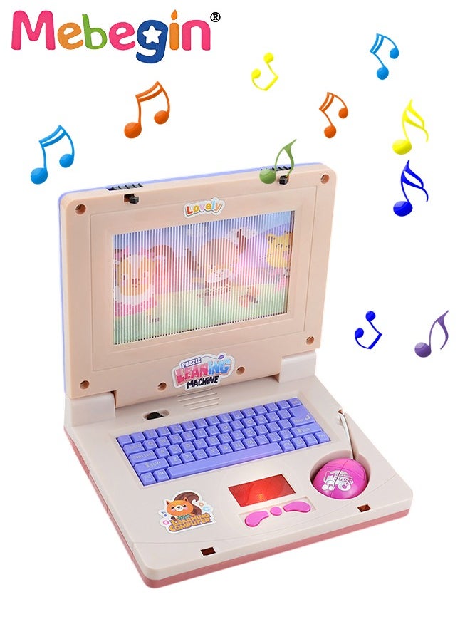 MEBEGIN - Kids Learning Laptop with Music and Light, Play Laptop Computer Electronic Educational Learning Computer, Simulation Music Preschool Pretend Toys with Retractable Mouse for Early Learning, Pink - Image 1