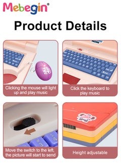 MEBEGIN Kids Learning Laptop with Music and Light, Play Laptop Computer Electronic Educational Learning Computer, Simulation Music Preschool Pretend Toys with Retractable Mouse for Early Learning, Pink  - Image 4